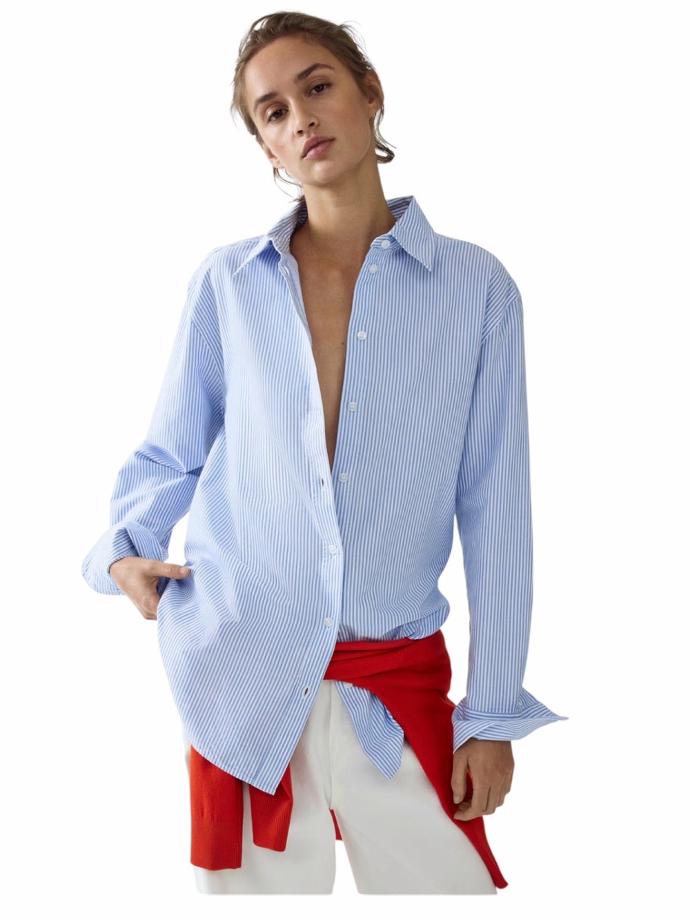 H&M Blue White Striped Oversized Button Down Shirt NWT XS